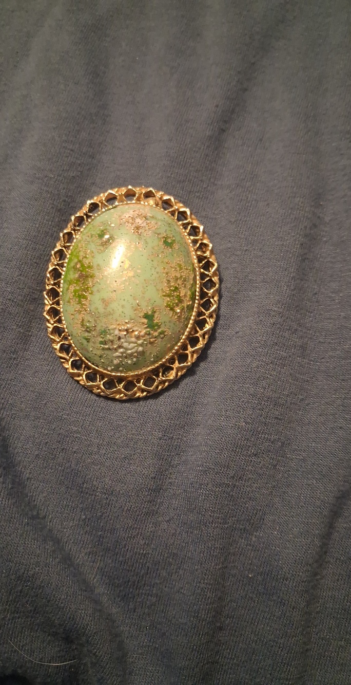 Vintage- Denicola Inspired Green Stone Gold Filigree Brooch - Women Jewelry